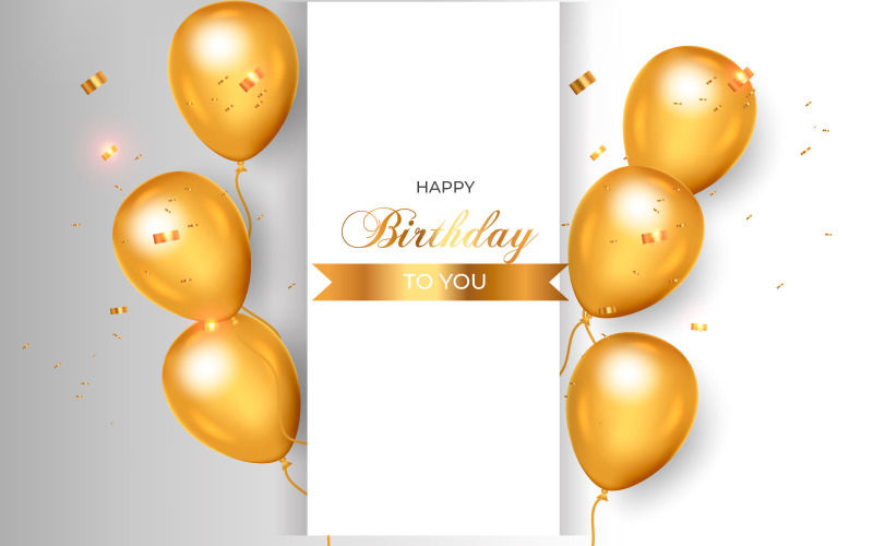 Birthday greeting vector template design. Happy birthday text golden balloon Illustration