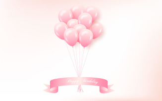 Birthday greeting vector template design. Happy birthday text pink balloon set