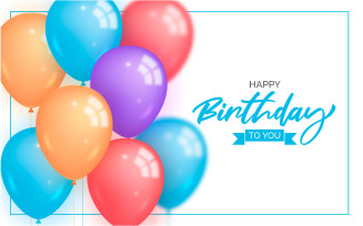 Birthday greeting vector template design. Happy birthday text with balloons