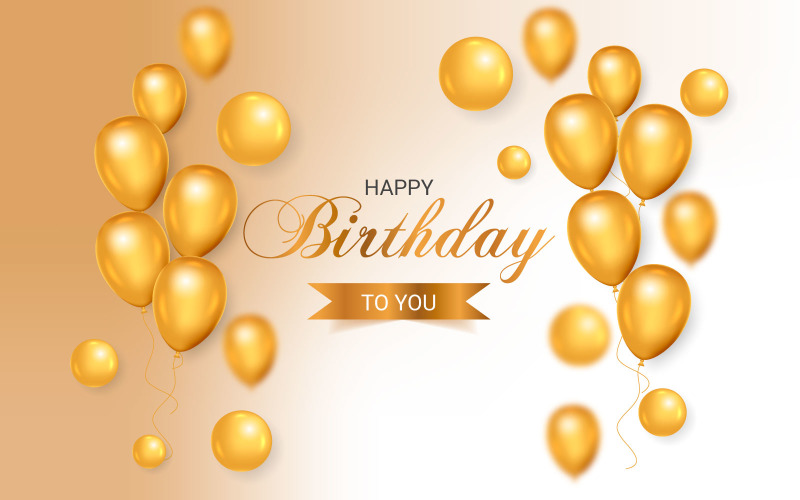 Birthday greeting vector template design. Happy birthday text with golden color ballon Illustration