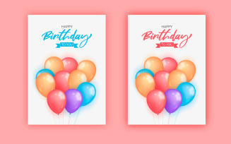 Birthday greeting vector template design. Happy birthday text with multi color balloons
