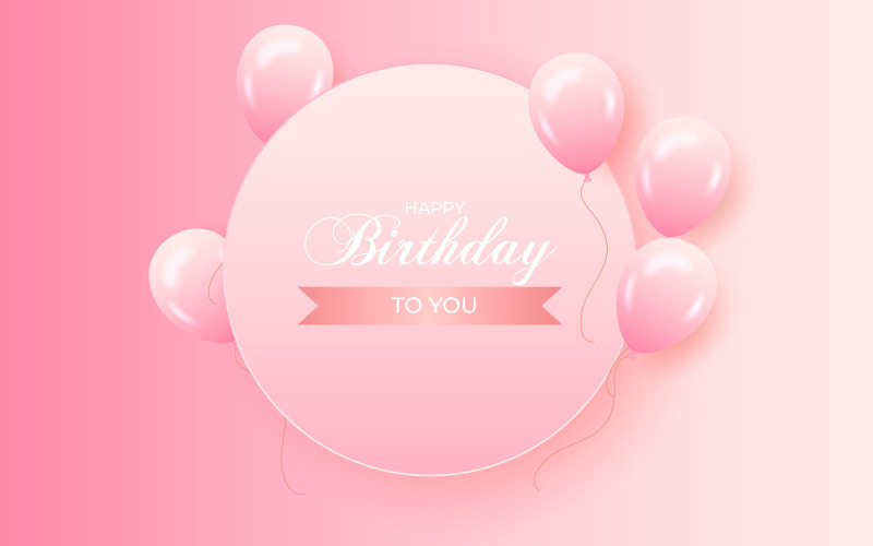 Birthday greeting vector template design. Happy birthday text with pink balloon Illustration