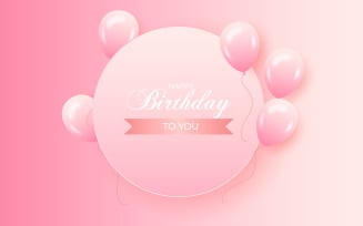 Birthday greeting vector template design. Happy birthday text with pink balloon
