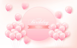 Birthday greeting vector template design. Happy birthday textand pink balloon concept