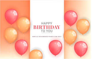 Birthday greeting vector template design. Happy birthday with gold balloons