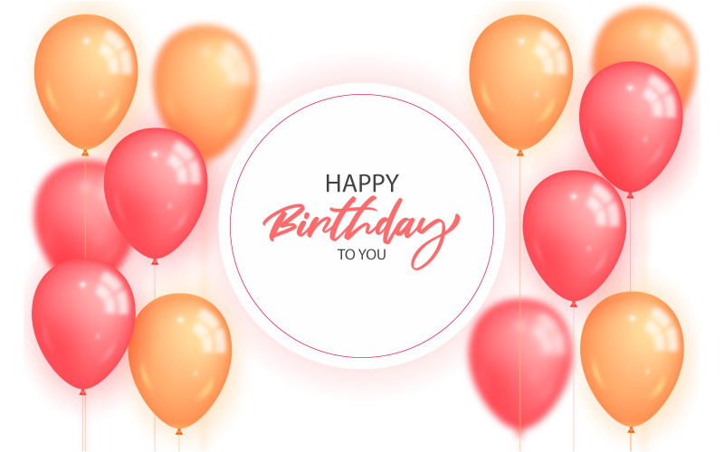 Birthday greeting vector template design. Happy birthday with yellow and red balloon Illustration