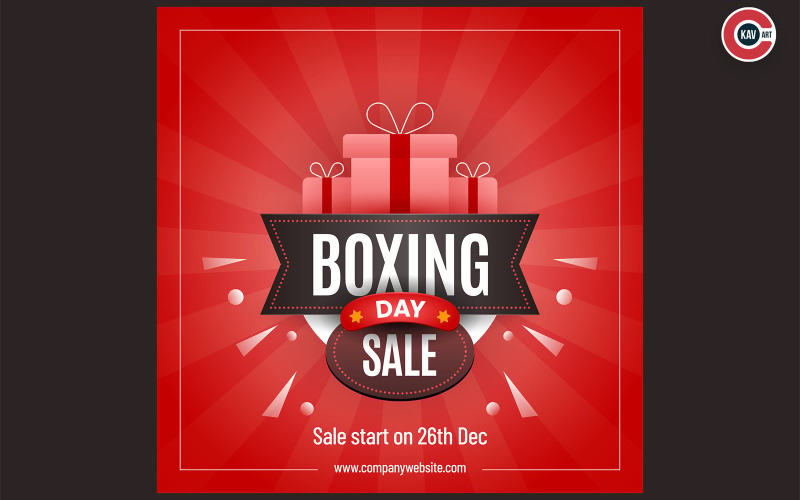 Boxing day sale banner with gift boxes on red background for advertising - 00006 Social Media