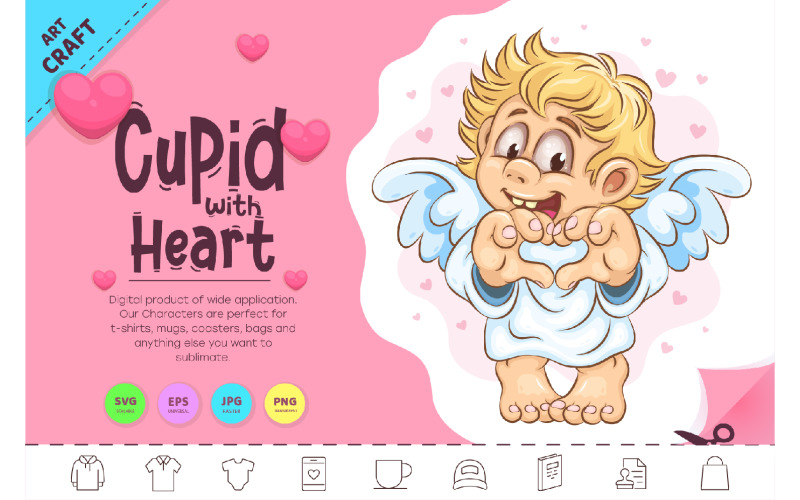 Cartoon Cupid with Heart. Clipart Vector Graphic