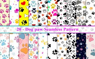 Dog paw seamless pattern, Dog Footprint Seamless Pattern