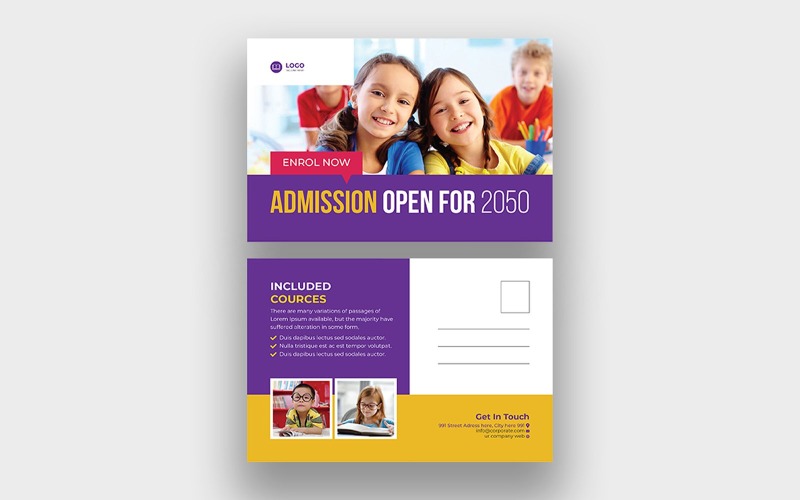 Junior School Education Admission Eddm Postcard Design Template for Kids Corporate Identity