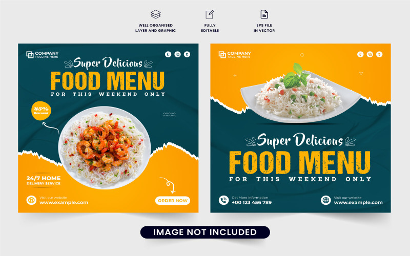 Delicious food menu marketing template Social Media