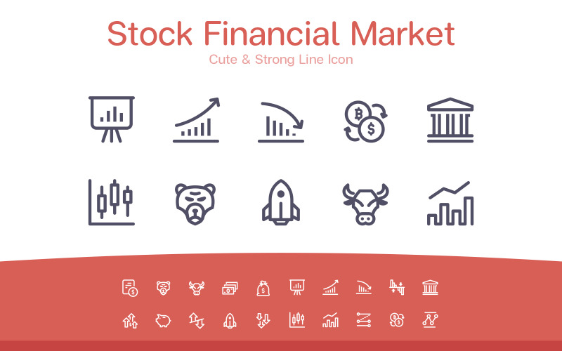 Stock Market and Financial Line icon Icon Set