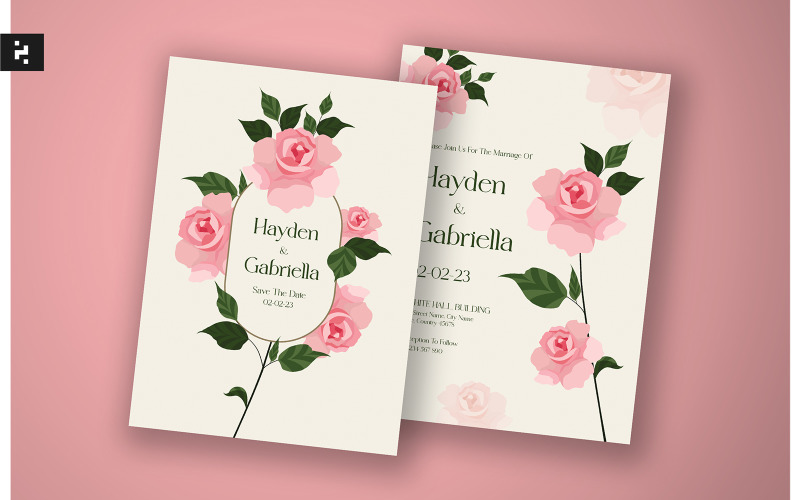 Pink Floral Wedding Invitation Corporate Identity