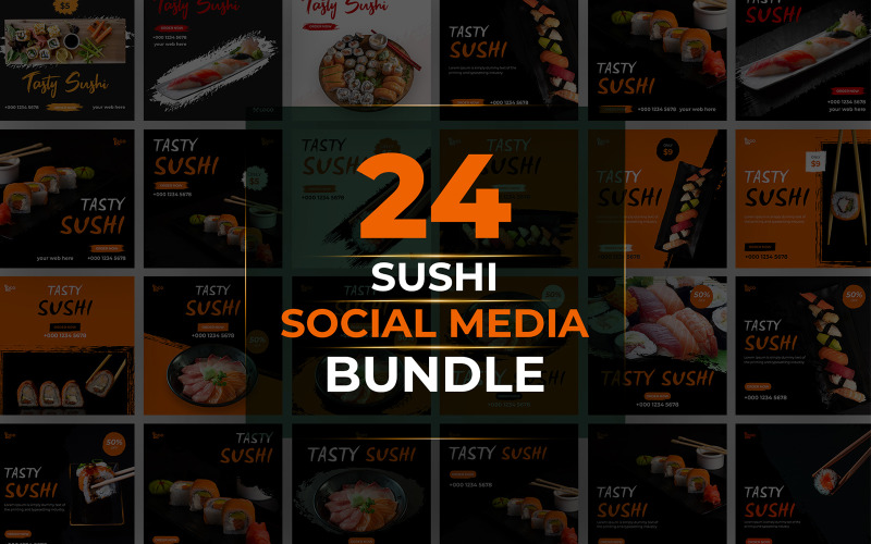 Sushi restaurant food social media bundle Social Media