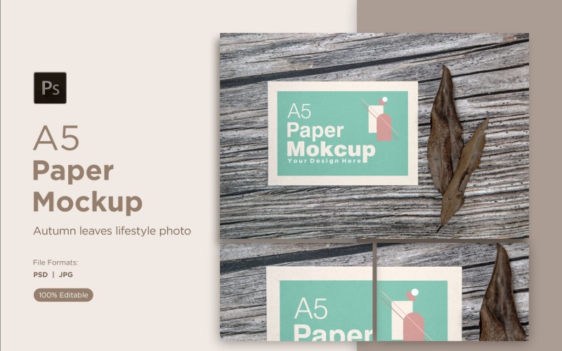 A5 Paper Mockups With Dry Leaves and Autumn Themes Product Mockup