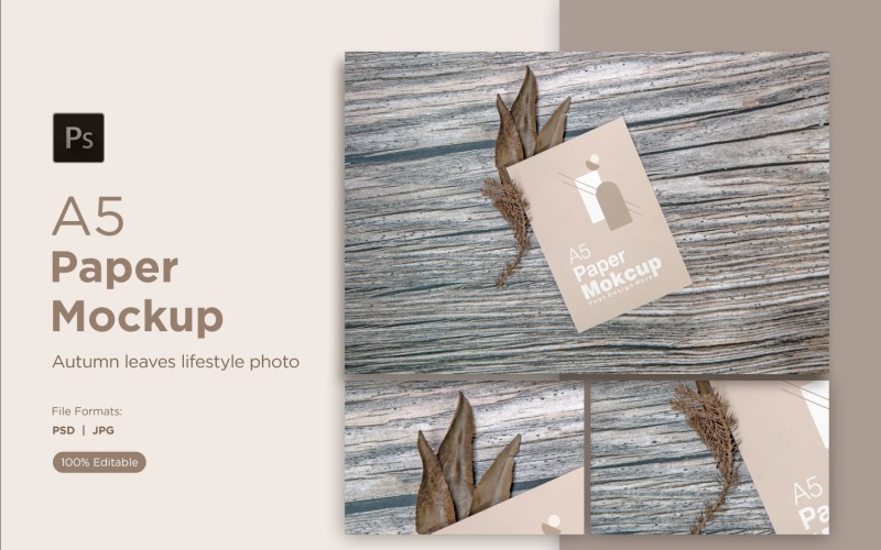 A5 Paper Mockups With Dry Leaves and pinus leaves and Autumn Themes Product Mockup