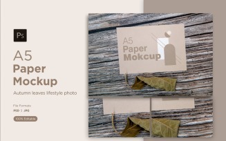 A5 Paper Mockups With Green Leaves