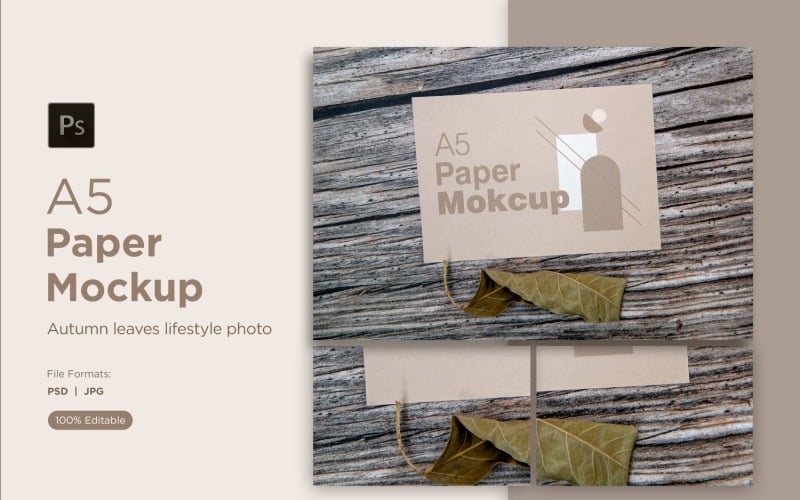 A5 Paper Mockups With Green Leaves Product Mockup