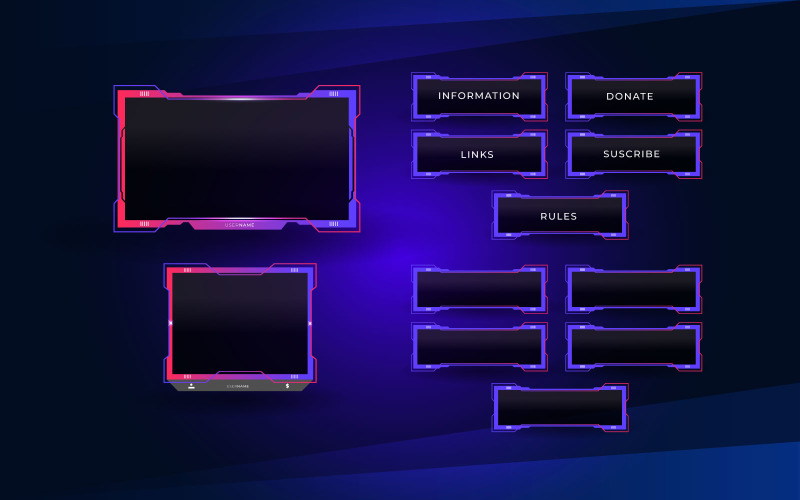 Twitch stream overlay package design including facecam overlay, twitch panel Illustration