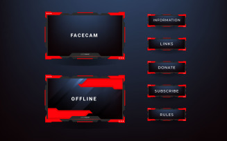 Twitch stream overlay package including facecam overlay, offline, starting soon, twitch panel vector