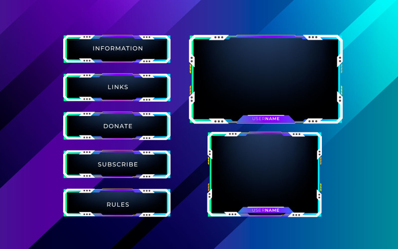 Twitch stream overlay package including facecam overlay, offline, starting soon, twitch Illustration