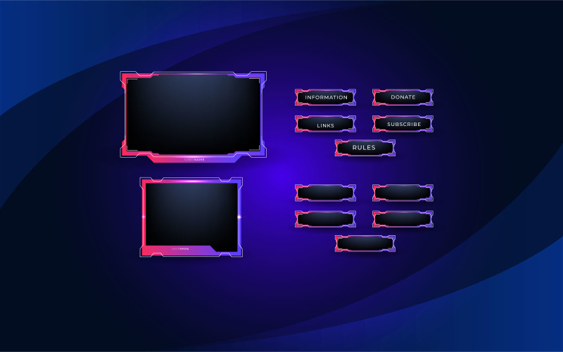Twitch stream overlay package including facecam overlay, twitch panels Illustration