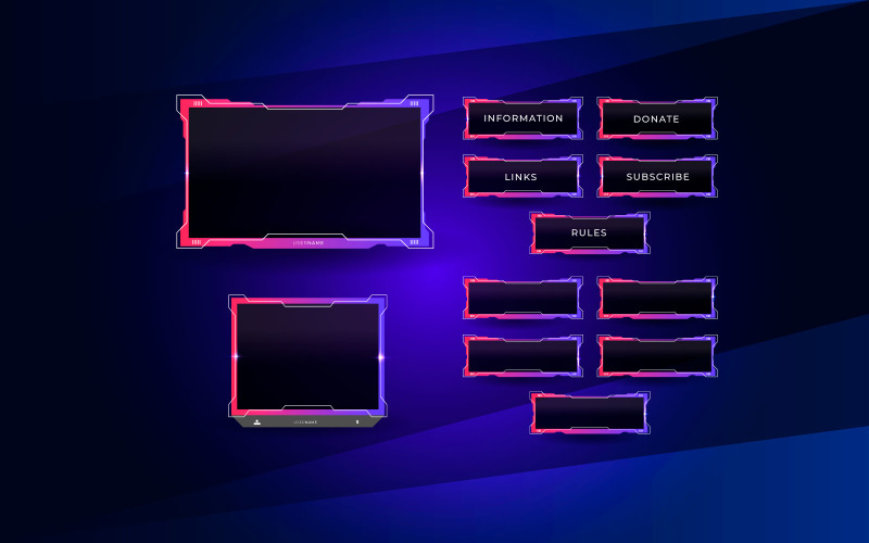 Twitch stream panel overlay package including facecam overlay, offline, starting soon, twitch panels Illustration
