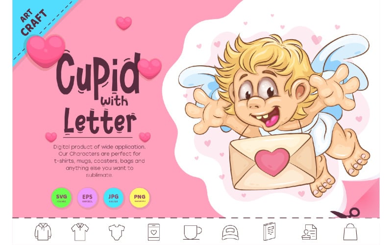 Cartoon Cupid with Letter. Clipart Vector Graphic