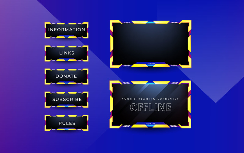Streaming screen panel overlay design template theme. Live video, online stream live Illustration