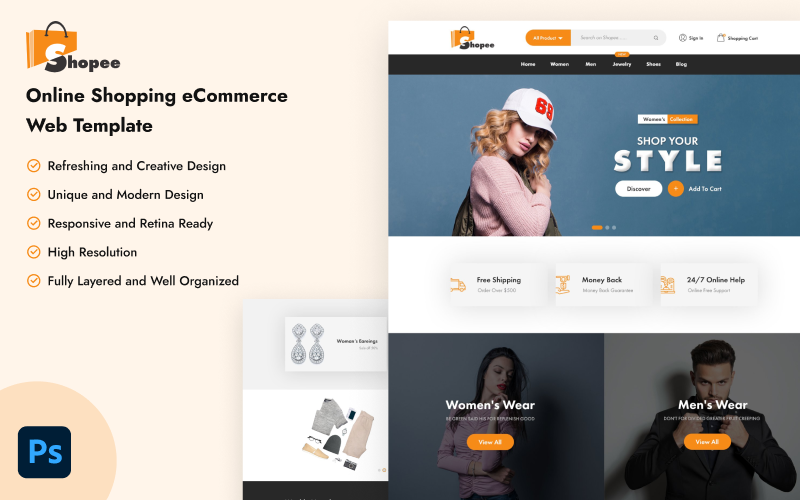 Shopee - Online Shopping eCommerce Web Template PSD Template
