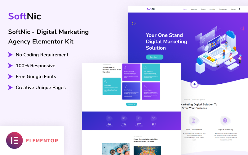 Softnic - Digital Marketing Agency Elementor Template Kit