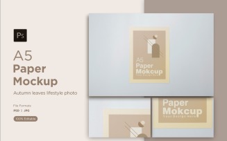 A5 Paper Mockups With Grey Background