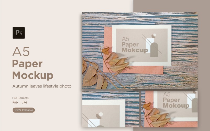 A5 Paper Mockups With Dry Leaves and With Autumn Themes Product Mockup