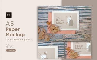 A5 Paper Mockups With Dry Leaves and With Autumn Themes