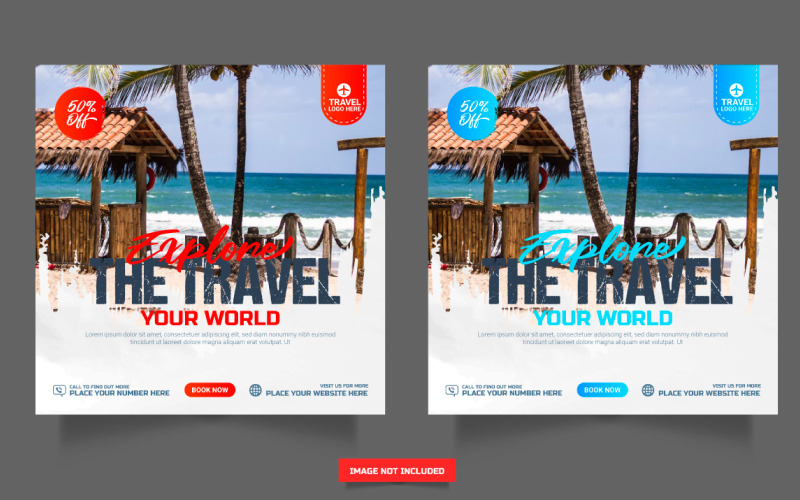 Travel agency social media post template. travelling agency business offer promotion concept Illustration