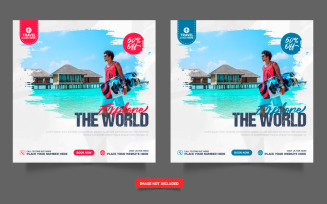 Travel agency social media post template. travelling agency business offer promotion vector design