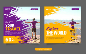 Travel agency social media post template. Web banner and poster for travelling agency