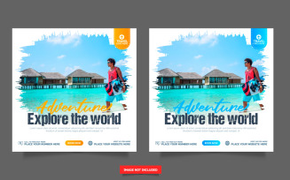 Travel agency social media post template. Web banner, flyer and poster for travelling agency