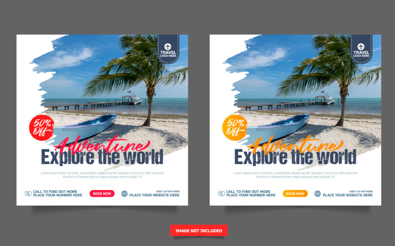 Travel agency social media post template. Web banner, flyer or poster design Illustration