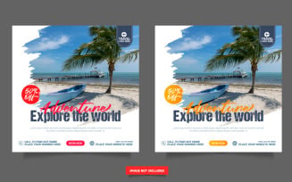 Travel agency social media post template. Web banner, flyer or poster design