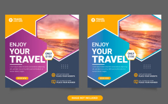 Travel agency social media post template. Web banner, flyer or poster for travelling agency offer