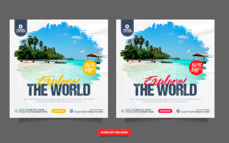 Travel agency social media post template. Web banner, flyer or poster for travelling agency