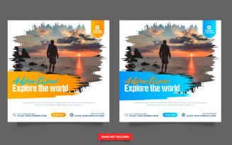 Travel agency social media post template. Web banner, flyer or poster vector design