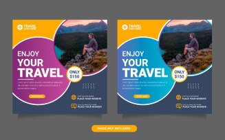 Travel agency social media post template. Web banner, flyer or poster