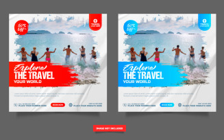 Travel agency social media post template. Web banner, Travelling agency business offer promotion