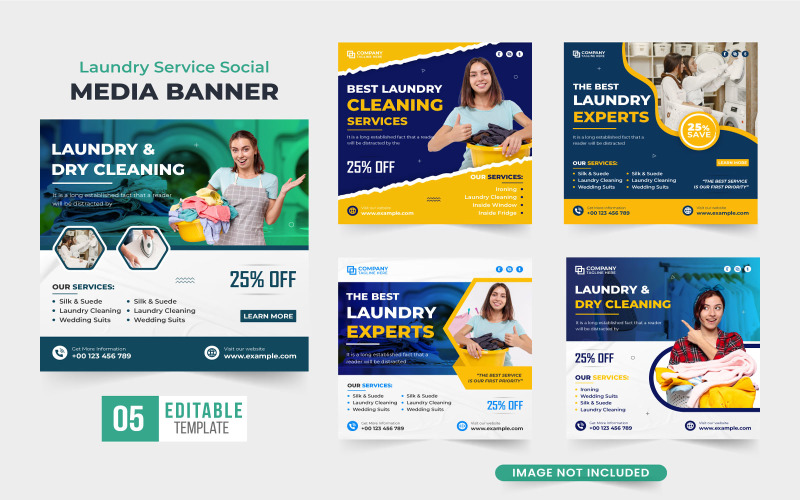 Cloth washing business template set Social Media