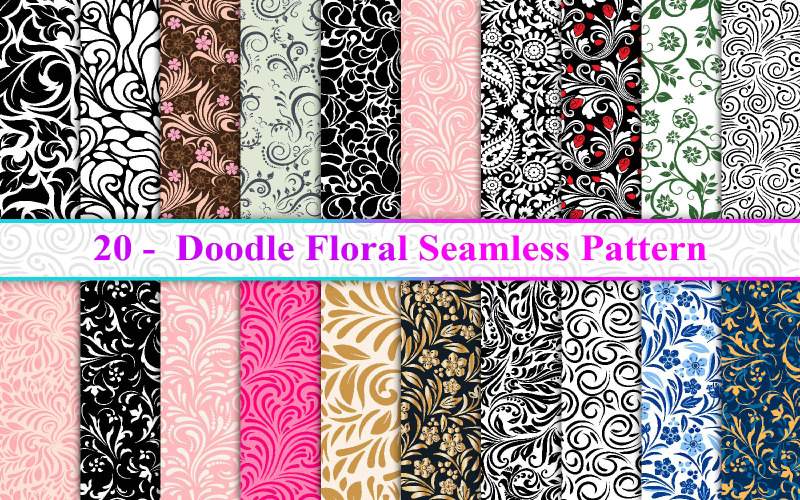 Doodle Floral Seamless Pattern, Wavy Seamless Pattern