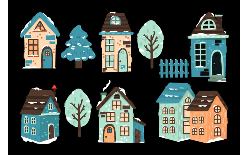 Winter Snow House Collection Illustration