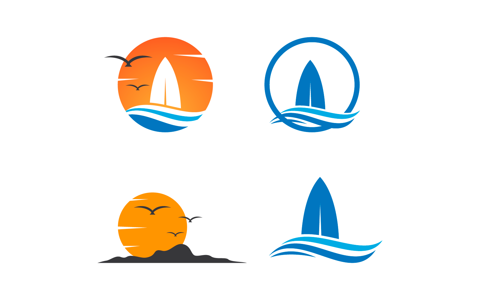 Conjunto de diseño plano de vector de logotipo de tabla de surf
