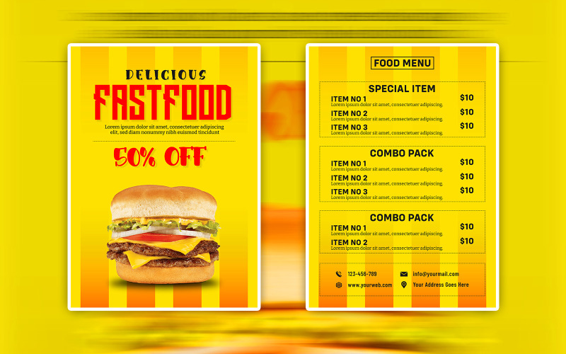 Delicious Restuarant's Fast Food Flyer Print-Ready Design Templates Corporate Identity